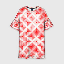 Платье клеш для девочки Красный ромбический паттерн, цвет: 3D-принт