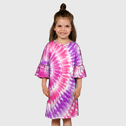 Платье клеш для девочки Тай-дай розовый с фиолетовым, цвет: 3D-принт — фото 2