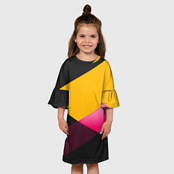 Платье клеш для девочки Желто-розовый дизайн на черном фоне, цвет: 3D-принт — фото 2