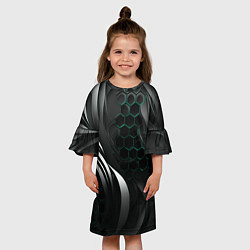 Платье клеш для девочки Объемные бирюзовые плиты и черные линии, цвет: 3D-принт — фото 2