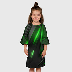 Платье клеш для девочки Черные пластины с зеленым свечением, цвет: 3D-принт — фото 2