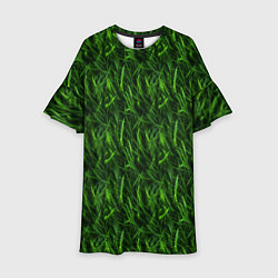 Платье клеш для девочки Сочный узор из зеленой травки, цвет: 3D-принт
