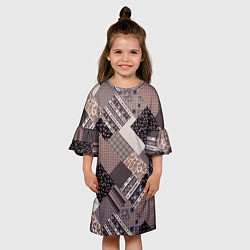 Платье клеш для девочки Коричневый узор в стиле фолк-пэчворк, цвет: 3D-принт — фото 2