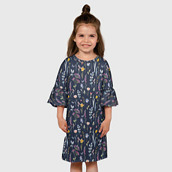Платье клеш для девочки Акварельная цветочная полянка, цвет: 3D-принт — фото 2