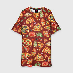 Детское платье Кусочки пиццы ассорти - акварельный паттерн