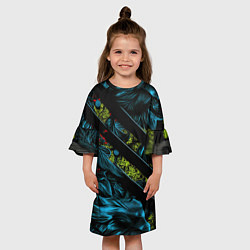 Платье клеш для девочки Зеленая объемная абстракция, цвет: 3D-принт — фото 2