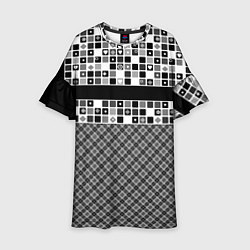 Платье клеш для девочки Черно-белый лоскутный узор-пэчворк, цвет: 3D-принт