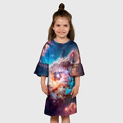 Платье клеш для девочки Небула в космосе в голубо-розовых тонах - нейронна, цвет: 3D-принт — фото 2
