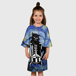 Платье клеш для девочки Кот Бегемот на примусе в Звездной ночи, цвет: 3D-принт — фото 2
