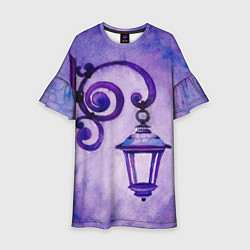 Платье клеш для девочки Уличный фиолетовый фонарь, цвет: 3D-принт