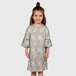 Платье клеш для девочки Белый укроп на серо-бежевом фоне, цвет: 3D-принт — фото 2