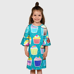 Платье клеш для девочки Торты и кексы, цвет: 3D-принт — фото 2