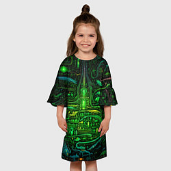 Платье клеш для девочки Психоделика в зеленом - нейронная сеть, цвет: 3D-принт — фото 2