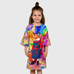 Платье клеш для девочки Лисичка-модница - нейросеть, цвет: 3D-принт — фото 2