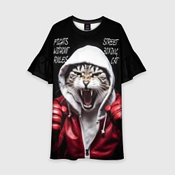 Платье клеш для девочки Street boxing cat, цвет: 3D-принт