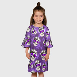 Платье клеш для девочки Черепа и пальмы, цвет: 3D-принт — фото 2