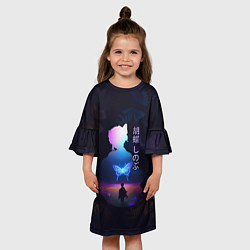 Платье клеш для девочки Силуэт Шинобу Кочо на поле и светящаяся бабочка, цвет: 3D-принт — фото 2