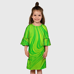 Платье клеш для девочки Насыщенный зеленый абстракция, цвет: 3D-принт — фото 2