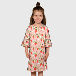 Платье клеш для девочки Паттерн клубника и цветы, цвет: 3D-принт — фото 2