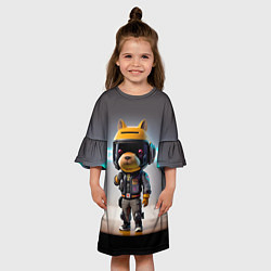 Платье клеш для девочки Малютка-капибара - нейросеть - киберпанк, цвет: 3D-принт — фото 2