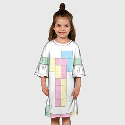 Платье клеш для девочки Тетрис буква т падающие блоки, цвет: 3D-принт — фото 2