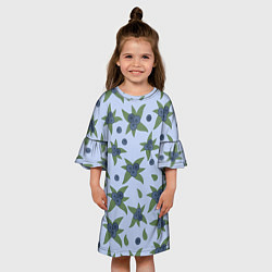 Платье клеш для девочки Ягода - голубика на листьях, цвет: 3D-принт — фото 2
