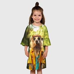 Платье клеш для девочки Peace - хиппи квокка короткохвостый кенгуру, цвет: 3D-принт — фото 2