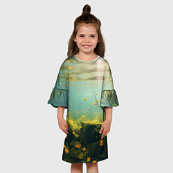 Платье клеш для девочки Рыбки в море, цвет: 3D-принт — фото 2