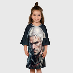 Платье клеш для девочки Портрет Ведьмака в доспехах, цвет: 3D-принт — фото 2