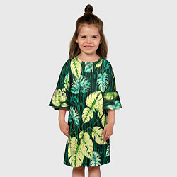 Платье клеш для девочки Листья узор тропический, цвет: 3D-принт — фото 2
