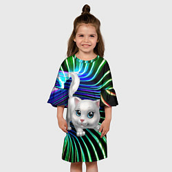 Платье клеш для девочки Милая кошечка в космическом портале, цвет: 3D-принт — фото 2