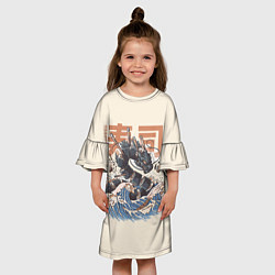 Платье клеш для девочки Суши дракон с иероглифами в японском стиле, цвет: 3D-принт — фото 2