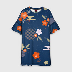 Платье клеш для девочки Орнамент японского кимоно, цвет: 3D-принт