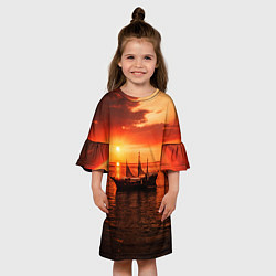 Платье клеш для девочки Яхта в вечернем море, цвет: 3D-принт — фото 2
