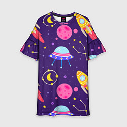 Платье клеш для девочки Космическая тема паттерн, цвет: 3D-принт