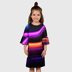 Платье клеш для девочки Неоновые трубы на черном фоне, цвет: 3D-принт — фото 2