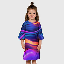 Платье клеш для девочки Волнистые неоновые линии, цвет: 3D-принт — фото 2