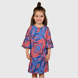 Платье клеш для девочки Красно-синие абстрактные полосы, цвет: 3D-принт — фото 2