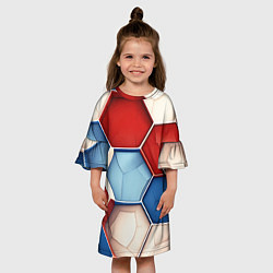 Платье клеш для девочки Большие белые синие красные плиты, цвет: 3D-принт — фото 2