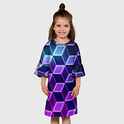Платье клеш для девочки Неоновые кубы иллюзия, цвет: 3D-принт — фото 2