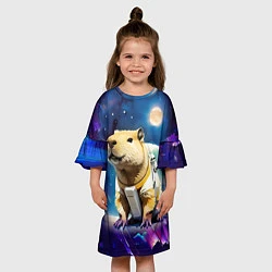 Платье клеш для девочки Капибара-космонавт - нейросеть, цвет: 3D-принт — фото 2