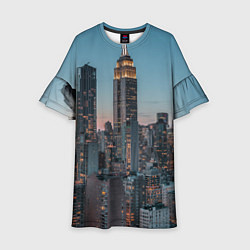 Платье клеш для девочки Утренний город с небоскребами, цвет: 3D-принт