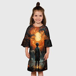 Платье клеш для девочки Мальчик смотрит на замок - нейросеть, цвет: 3D-принт — фото 2