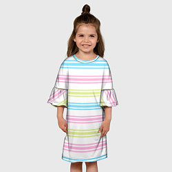 Платье клеш для девочки Розовые и бирюзовые полосы на белом, цвет: 3D-принт — фото 2