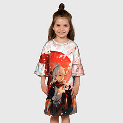 Платье клеш для девочки Казуха с зонтиком - Геншин Импакт, цвет: 3D-принт — фото 2
