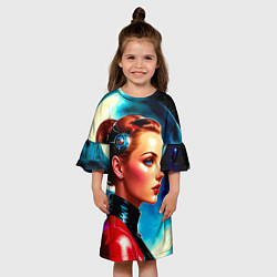 Платье клеш для девочки Девушка связист в космосе, цвет: 3D-принт — фото 2