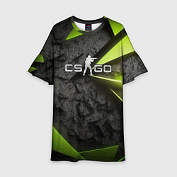 Платье клеш для девочки CS GO green black abstract, цвет: 3D-принт