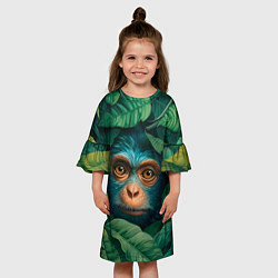 Платье клеш для девочки Обезьяна в кустах, цвет: 3D-принт — фото 2