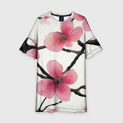 Детское платье Цветы и ветви японской сакуры - текстура холста