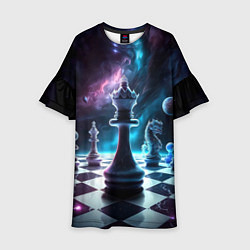 Платье клеш для девочки Космические шахматы, цвет: 3D-принт